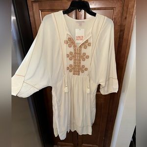 NWT Knox Rose Women’s Cream Embroidered Bishop 3/4 Sleeve A-Line Dress size XS